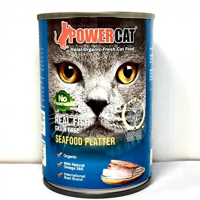 400-gram can of POWERCAT Seafood Platter wet cat food