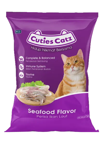1200g of Cuties Catz Seafood Flavored (Purple) dry cat food