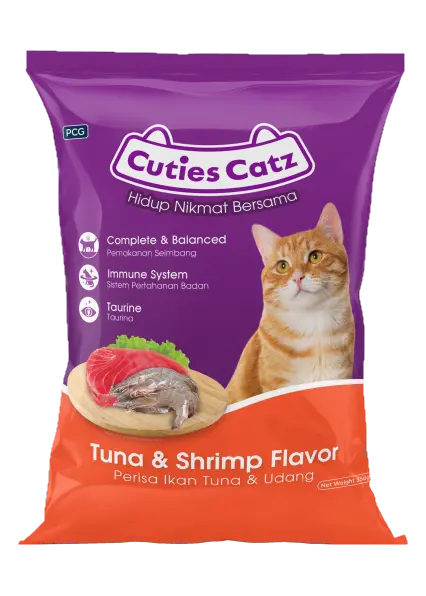 1200g bag of Cuties Catz Tuna & Shrimp Flavored dry cat food