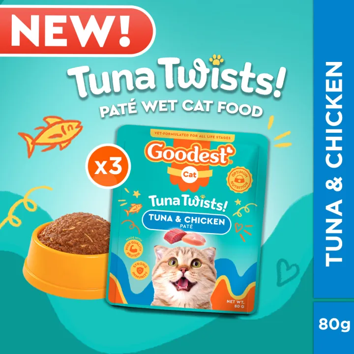 A photo of Goodest Tuna & Chicken Wet Cat Food (80g) for our Goodest Cat food review, offering a tasty blend of tuna and chicken meat in a moisture-rich formula.