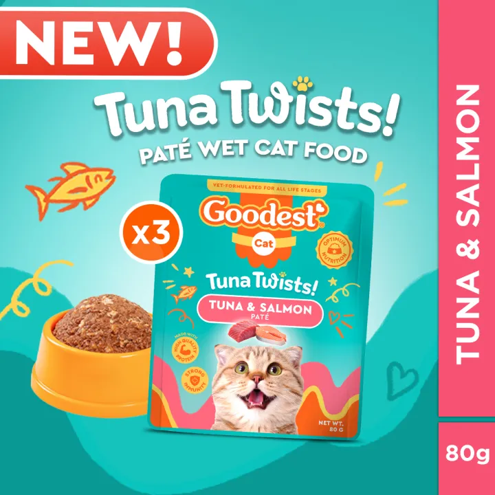A photo of Goodest Tuna & Pumpkin Wet Cat Food (80g) for our Goodest Cat food review, combining tuna and salmon (including skin) in a moisture-rich formula that cats enjoy.